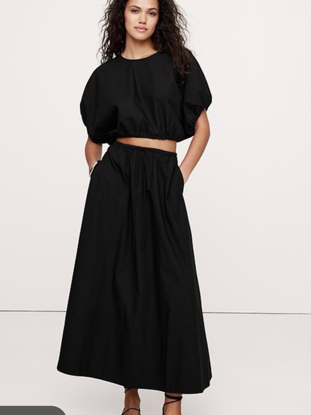 Women’s Black Balloon Sleeve Top and Maxi Skirt